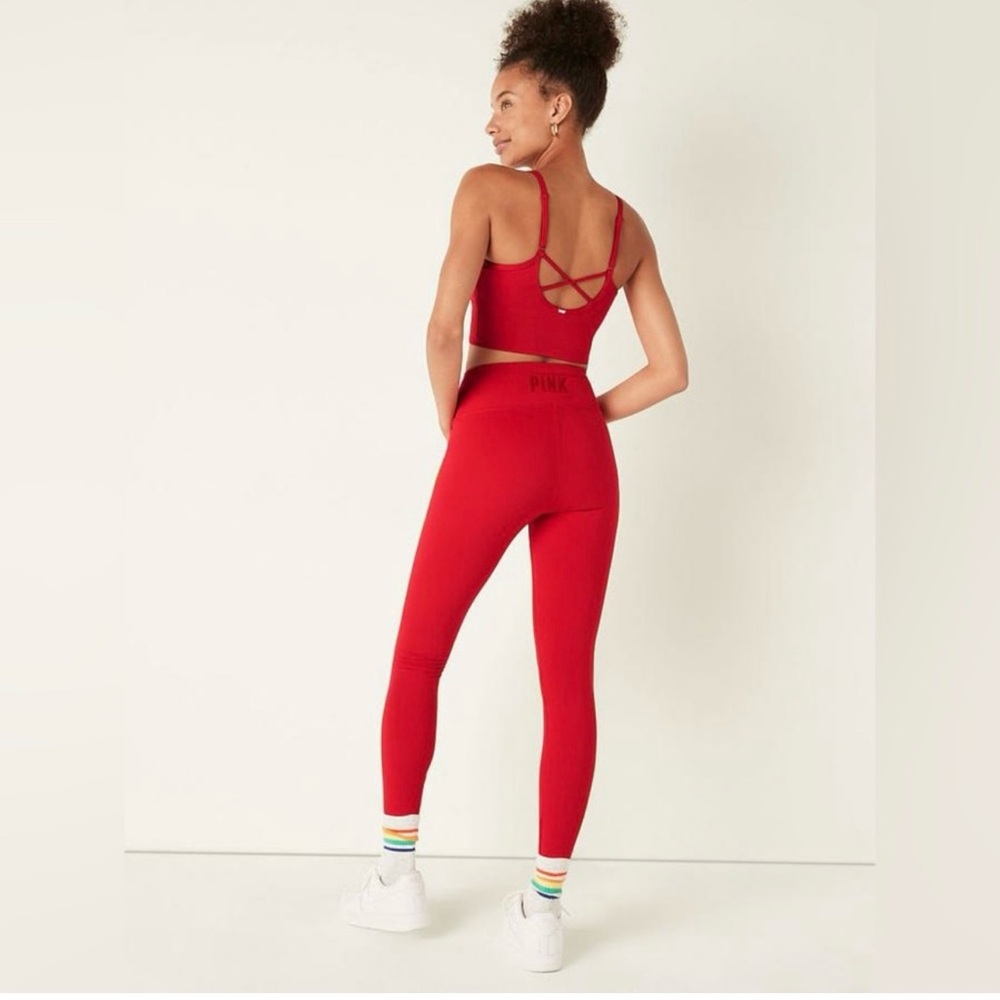PINK by Victoria’s Secret High Waisted Full Length Ruched  Leggings Red NWT